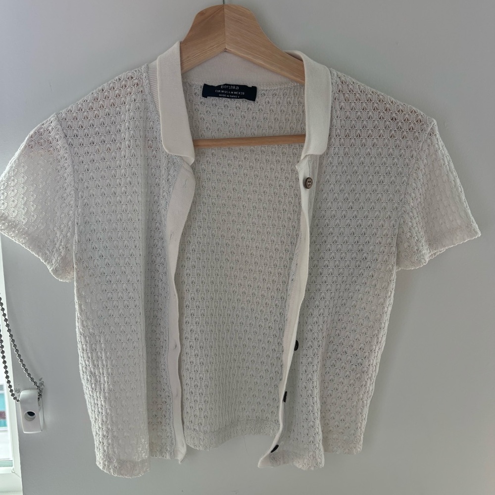 Bershka summer white button-down shirt